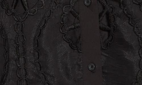 By Design Brynn Floral Embroidered Puff Sleeve Shirtdress In Black