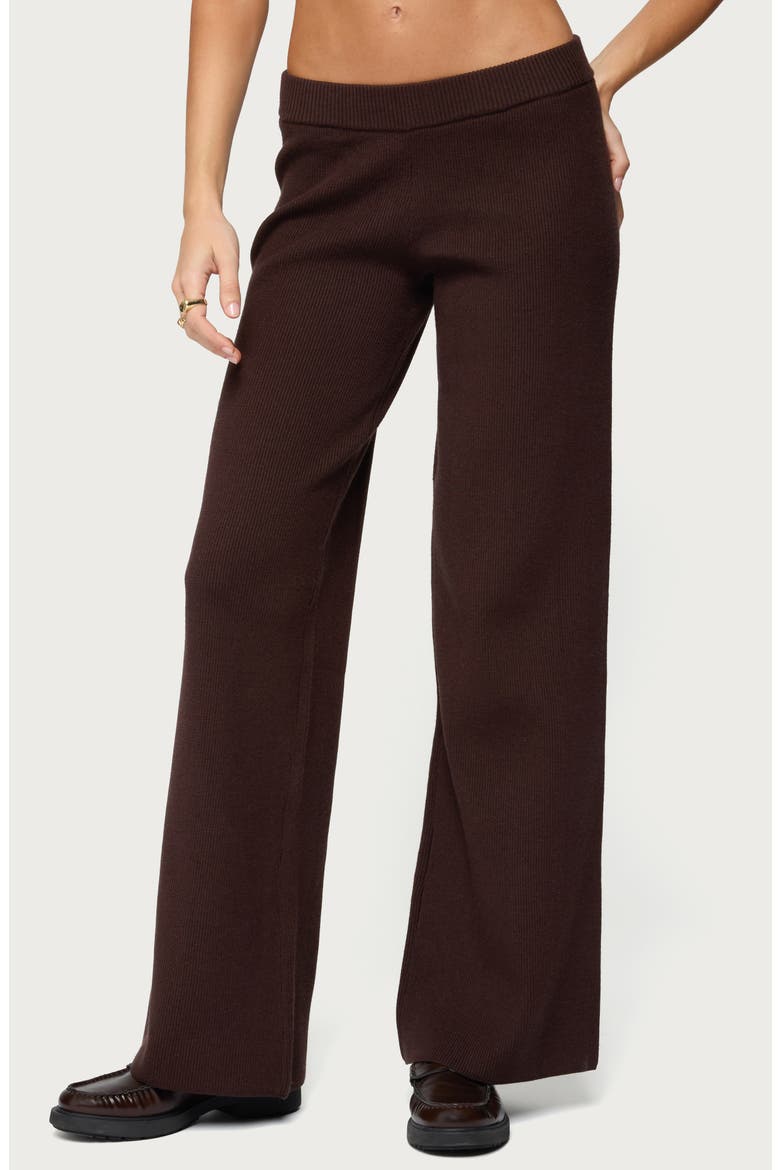 Lorie Wide Leg Rib Knit Pants, Main, color, BROWN