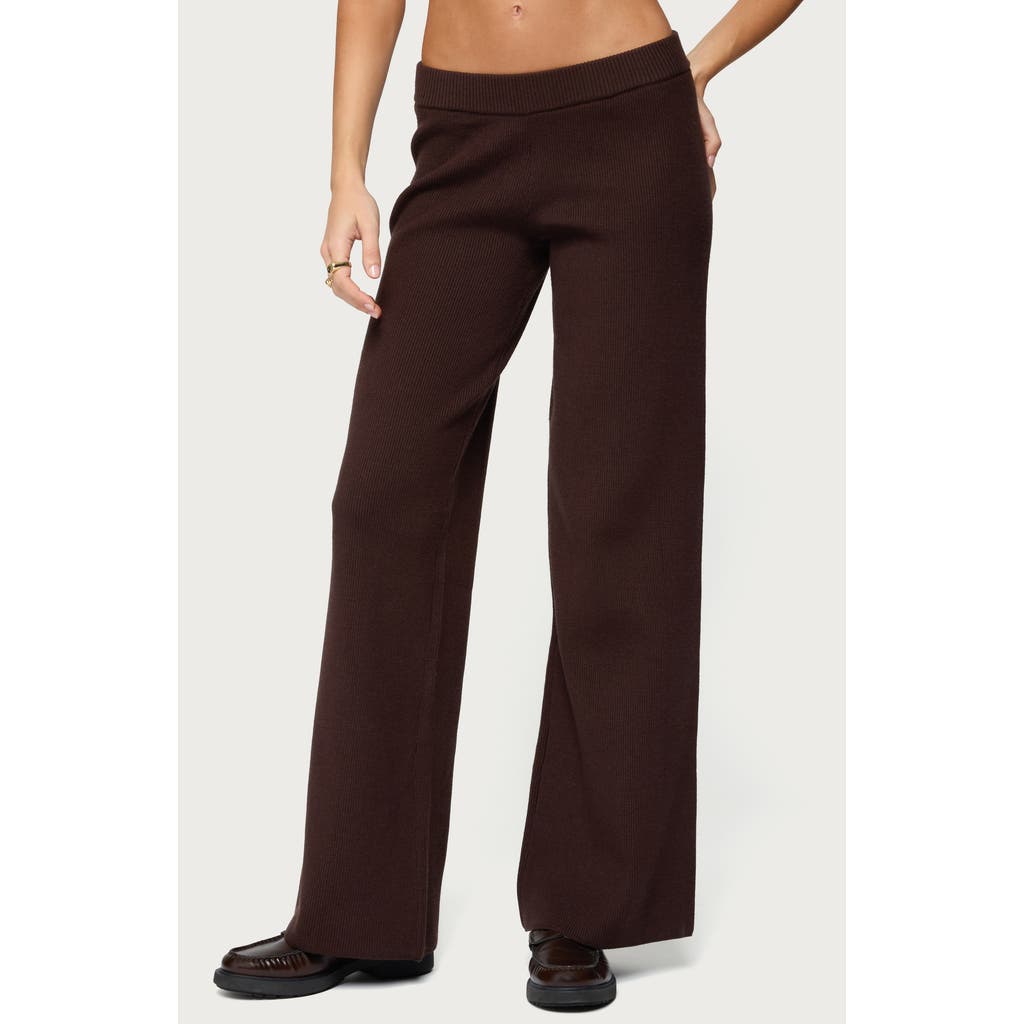 EDIKTED Lorie Wide Leg Rib Knit Pants in Brown at Nordstrom, Size X-Large