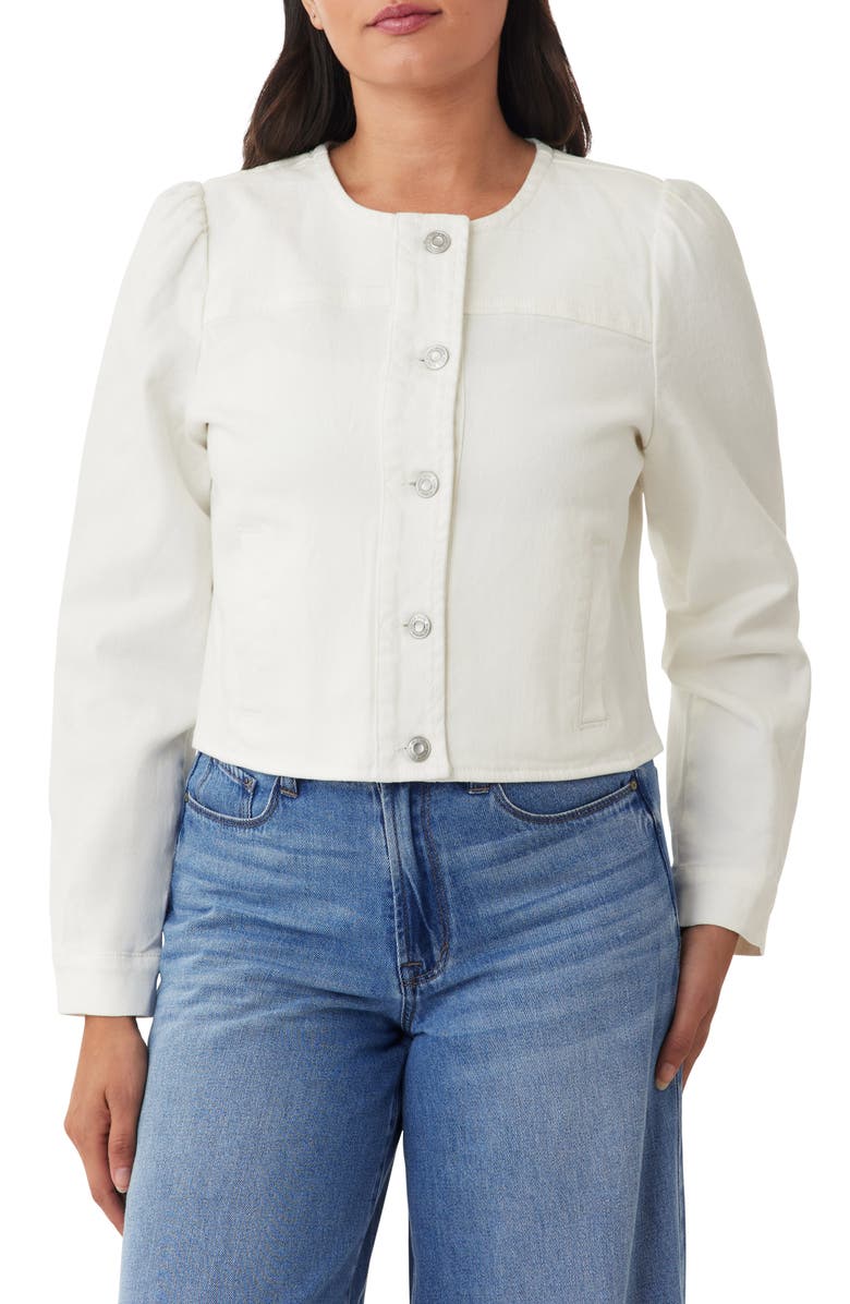 Kensie Collarless Crop Denim Jacket, Main, color, White