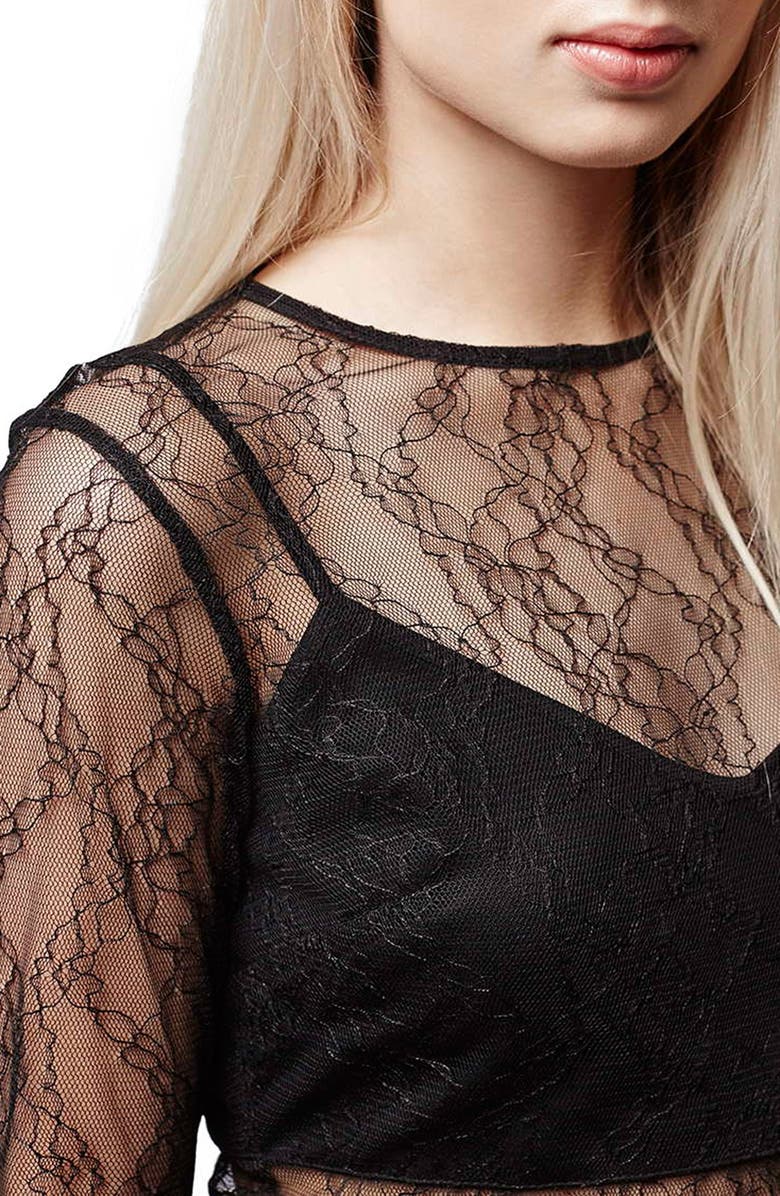 Topshop Lace Overlay Body-Con Dress, Alternate, color,