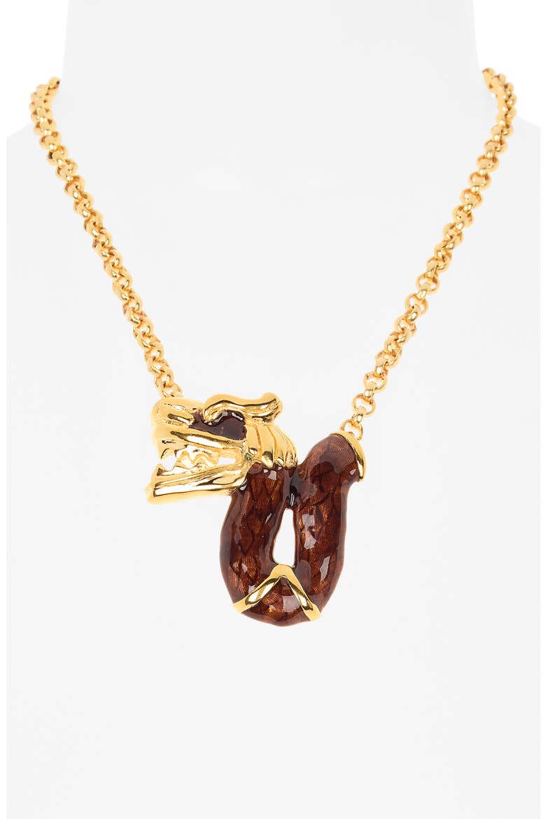 Brown Dragon Pendant Necklace, Alternate, color, BROWN