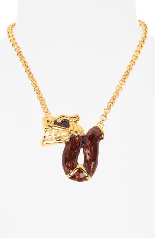 Kenneth Jay Lane Brown Dragon Pendant Necklace In Gold