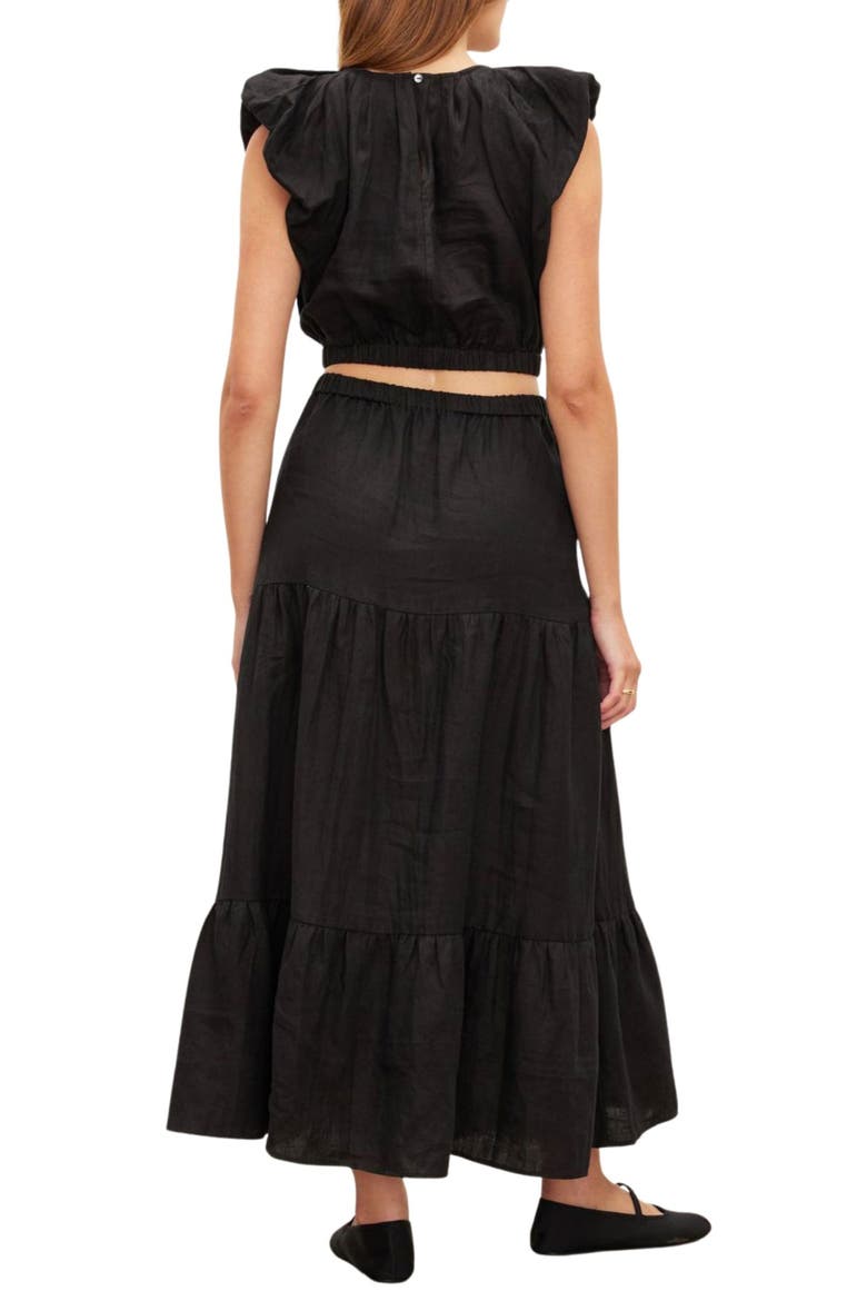 Ginger Linen Cutout Tiered Midi Dress, Alternate, color, BLACK