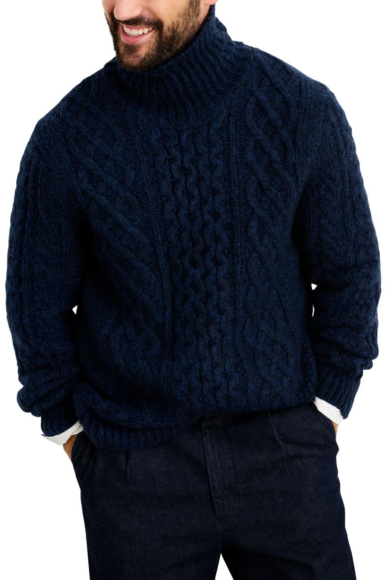Cable Stitch Turtleneck Fisherman Sweater, Main, color, NAVY