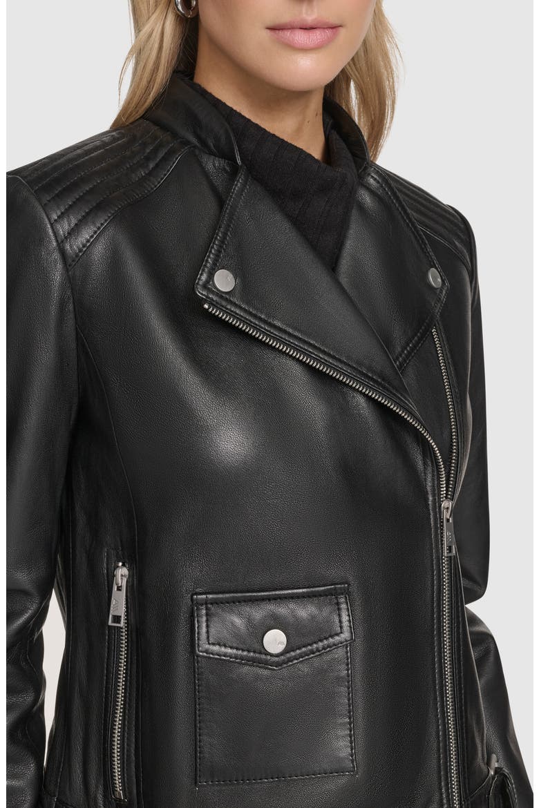 Frankie Leather Moto Jacket, Alternate, color, BLACK