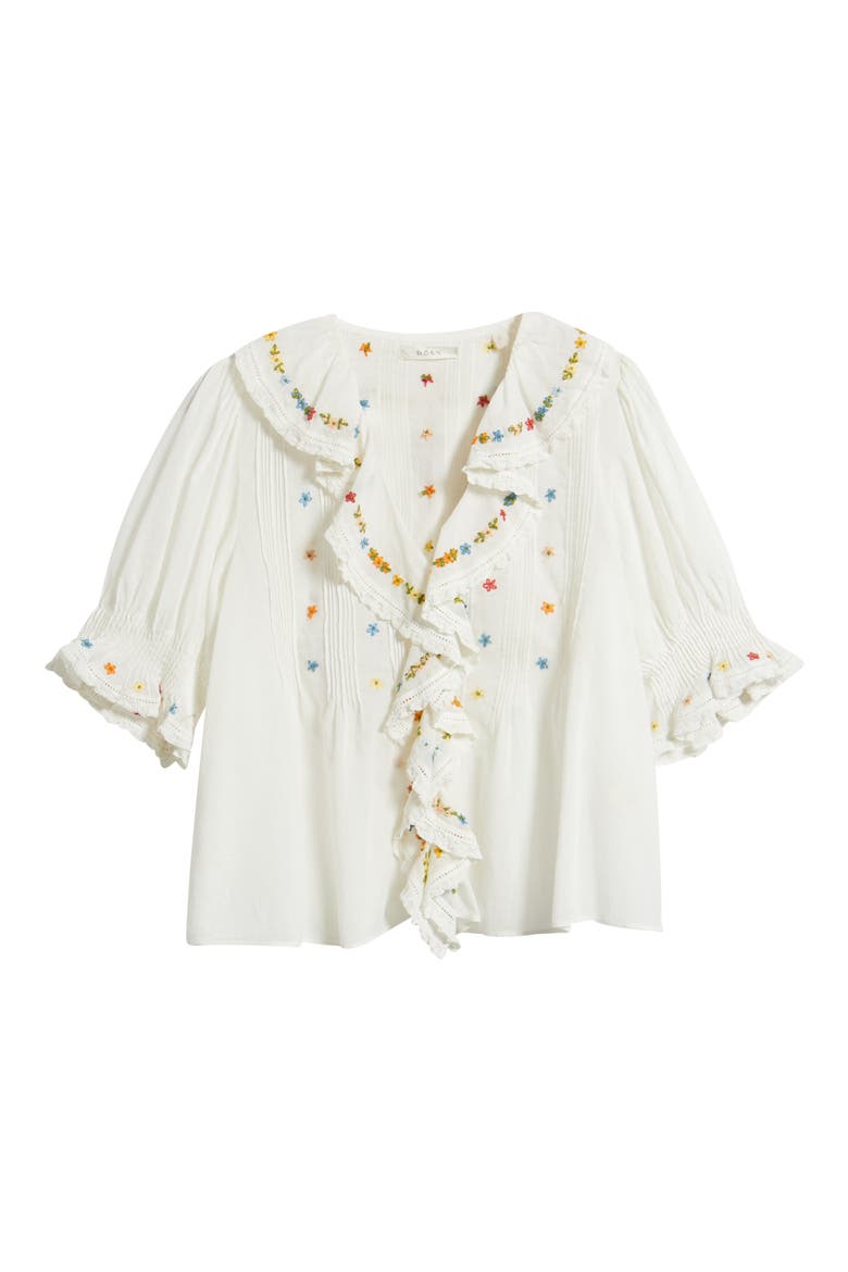 Hettie Embroidered Ruffle Organic Cotton Top, Alternate, color, SEA SALT MULTI
