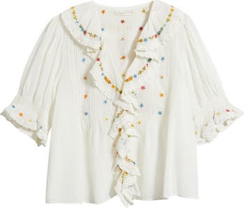 Hettie Embroidered Ruffle Organic Cotton Top