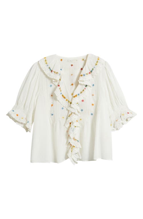Doen Dôen Hettie Embroidered Ruffle Organic Cotton Top In Neutral