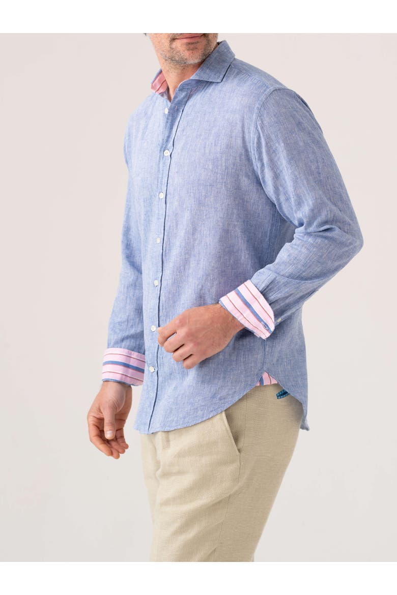Cotton Linen Long Sleeve Shirt, Alternate, color, Mid Blue