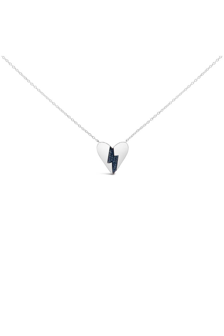 .925 Sterling Silver Blue Diamond Broken Heart Pendant Necklace, Main, color, White