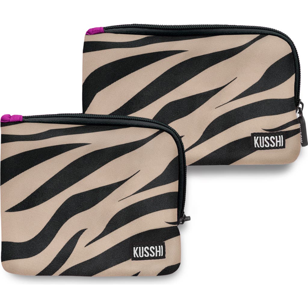 Kusshi On The Go Pouch Set In Zebra/fuschia