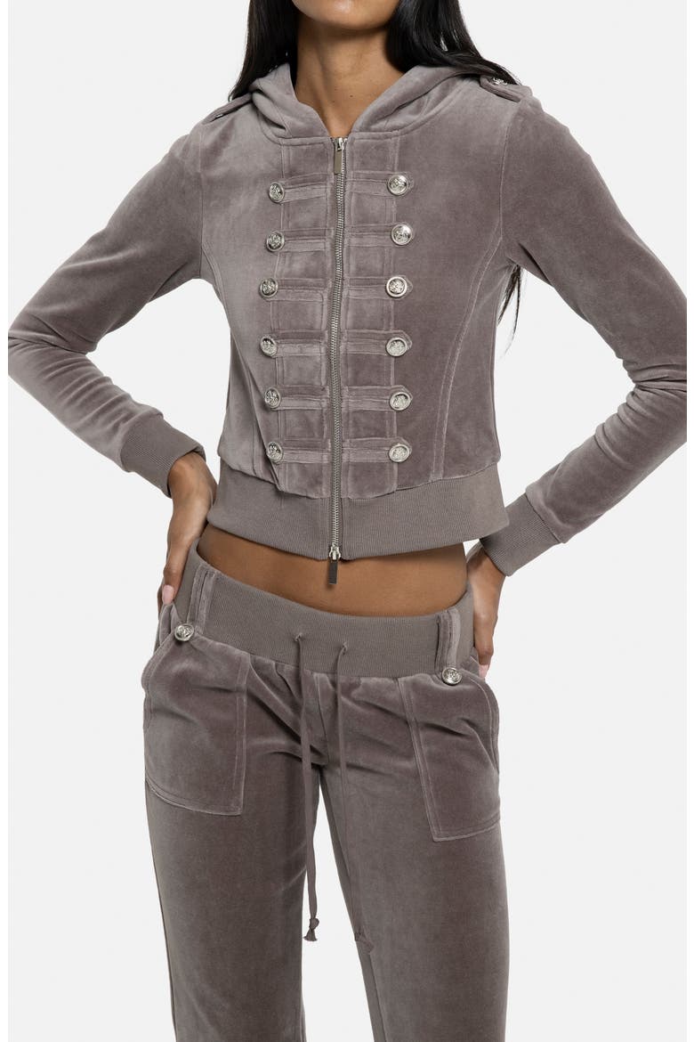 Mini Monster Velour Military Hoodie, Main, color, BROWN