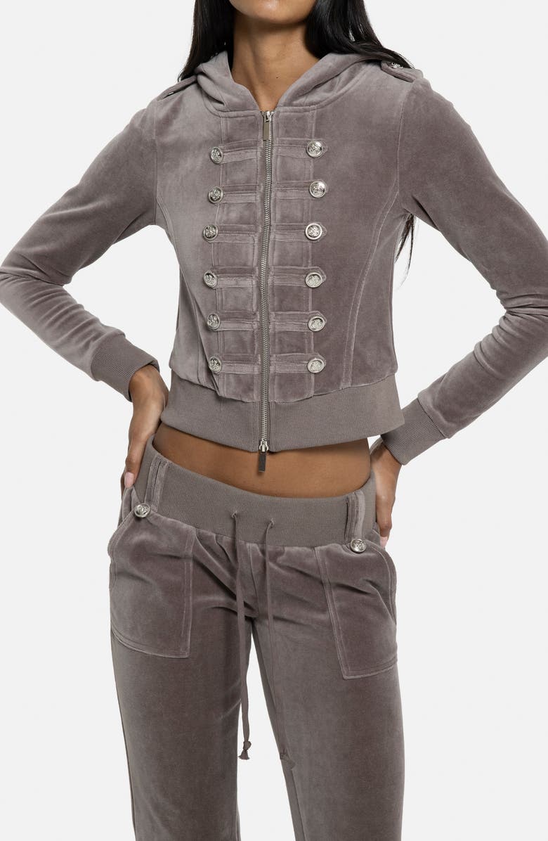 JADED LONDON Mini Monster Velour Military Hoodie, Main, color, Brown