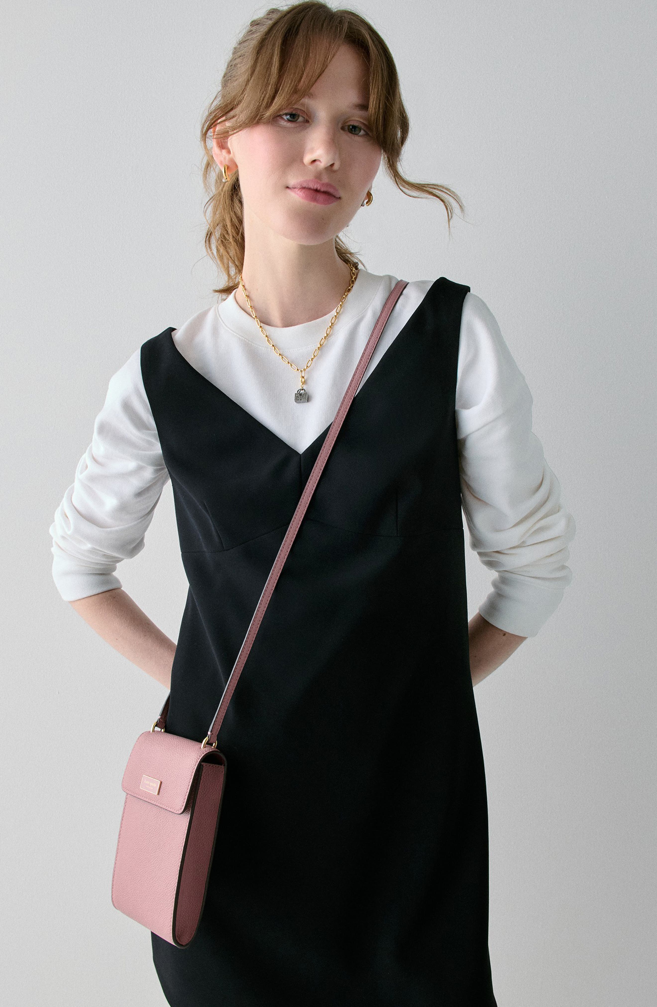 serena pebble leather north/south phone crossbody bag, Alternate, color, DUSK ROSE