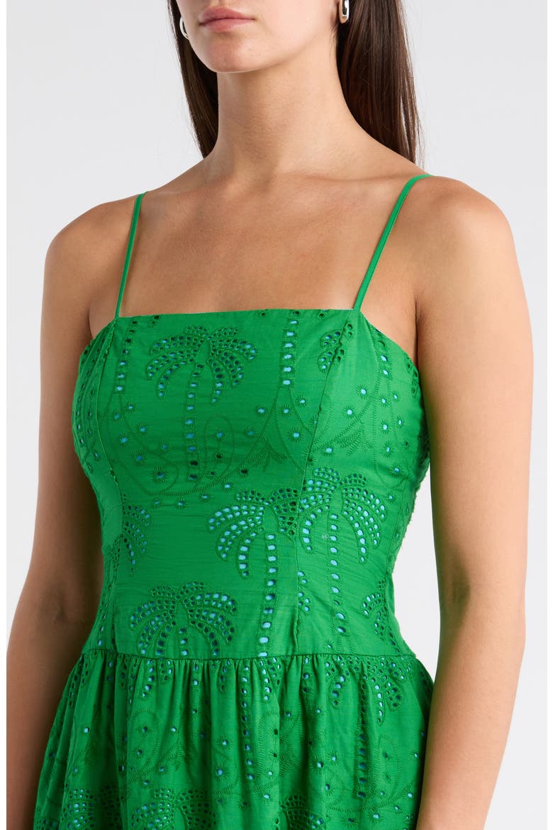 Selry Eyelet Palm Midi Sundress, Alternate, color, GREEN
