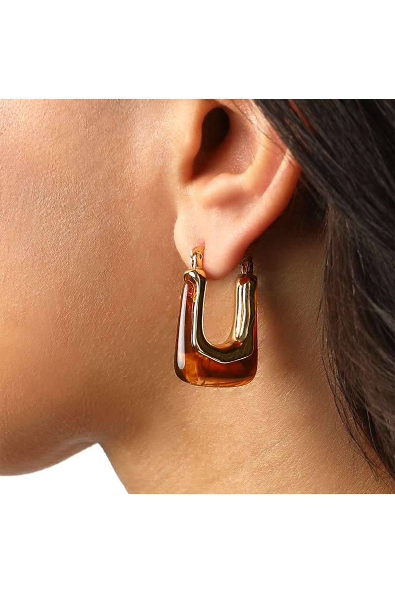 Square Hoop Earrings for Women, Amber Brown and Gold-Tone Thick Earrings Drop, Alternate, color, Gold-Tone