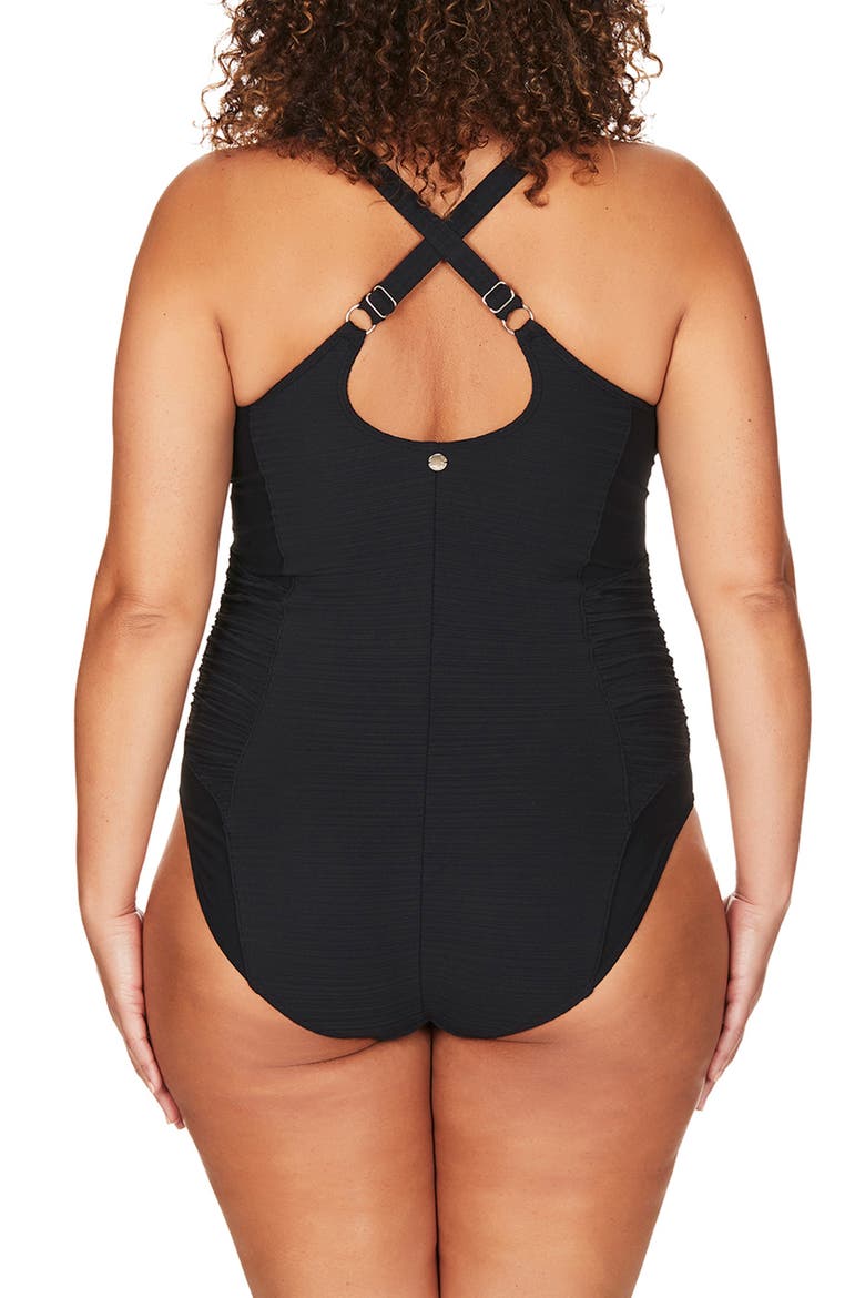 Aria Giotto D-, DD- & E-Cup Ruched One-Piece Swimsuit, Alternate, color, BLACK