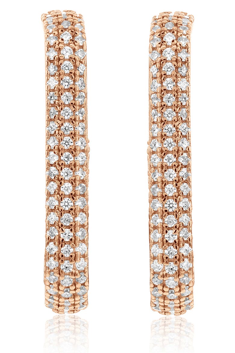 Pavé Cubic Zirconia Open Paper Clip Hoop Earrings, Alternate, color, PINK