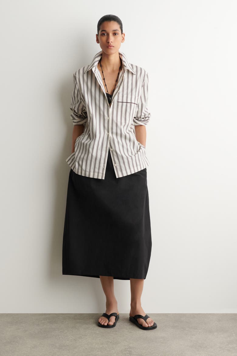 Piped Striped Cotton Shirt, Alternate, color, WHITE / BROWN / STRIPED