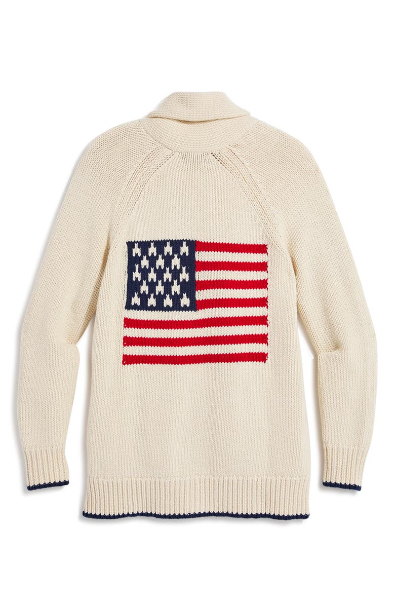 vineyard vines Flag Intarsia Shawl Collar Merino Wool & Cotton Cardigan, Alternate, color, 