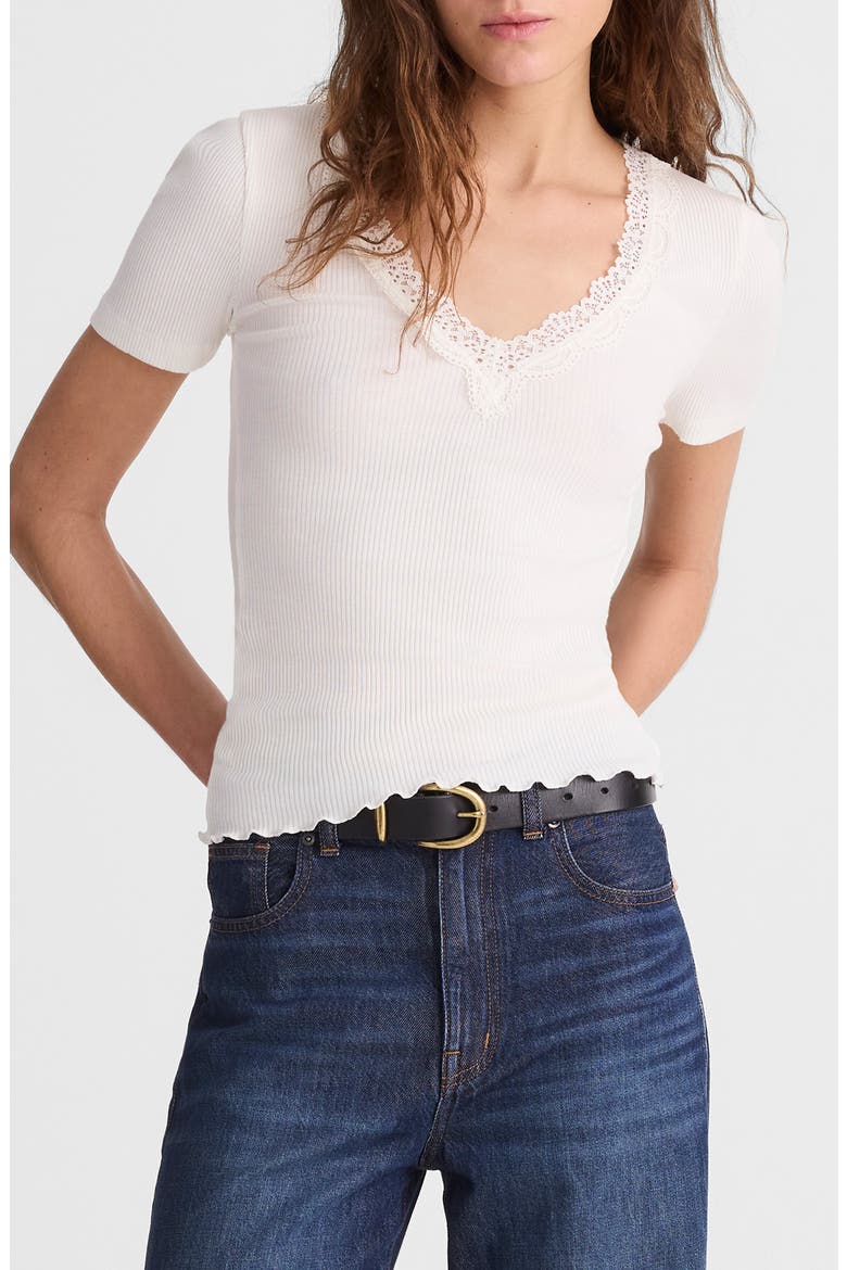 Lace Trim V-Neck Rib Top, Main, color, WINTER WHITE