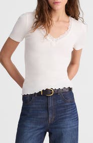 Madewell Lace Trim V-Neck Rib Top