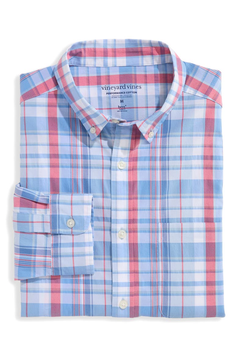 Firecracker Plaid Performance Cotton Shirt, Alternate, color, LIGHTHOUSE RED
