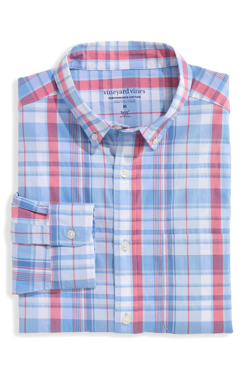 vineyard vines Firecracker Plaid Performance Cotton Shirt, Alternate, color, Lighthouse Red