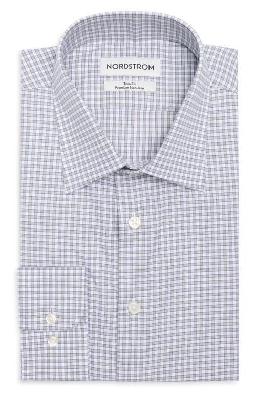 Nordstrom Trim Fit Check Premium Non Iron Cotton Dress Shirt In Blue