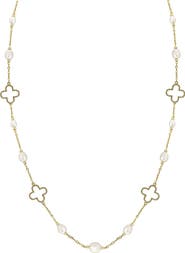 EFFY 14K Yellow Gold Cultured Freshwater Pearl & Quatrefoil Station Chain Necklace