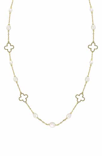 EFFY 14K Yellow Gold Cultured Freshwater Pearl & Quatrefoil Station Chain Necklace