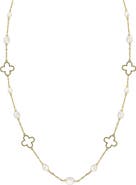 EFFY 14K Yellow Gold Cultured Freshwater Pearl & Quatrefoil Station Chain Necklace