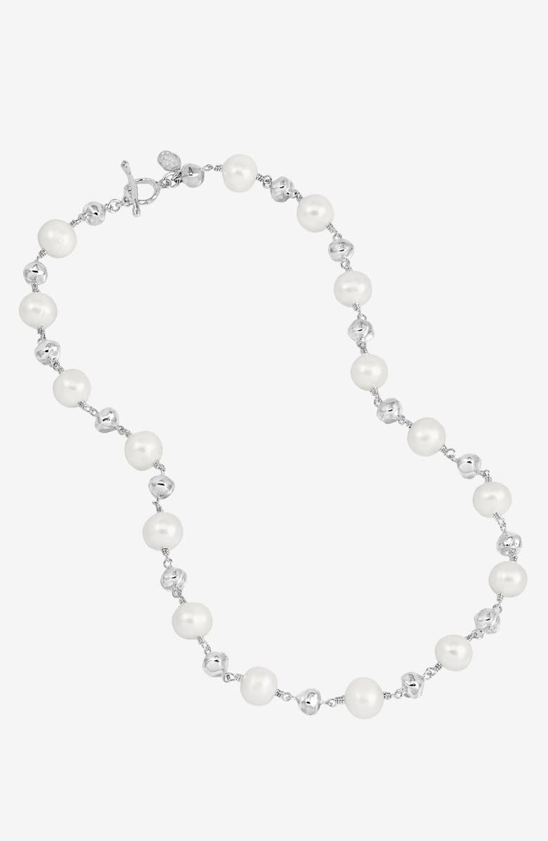 Dower & Hall Nugget & White Freshwater Pearl Necklace, Alternate, color, Sterling Silver