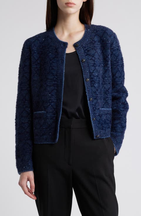 Evey Metalllic Jacquard Cardigan Sweater