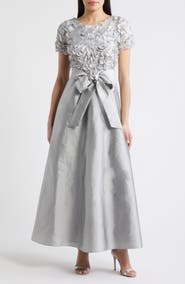Pisarro Nights 3D Beaded Paillette Bodice Taffeta A-Line Gown