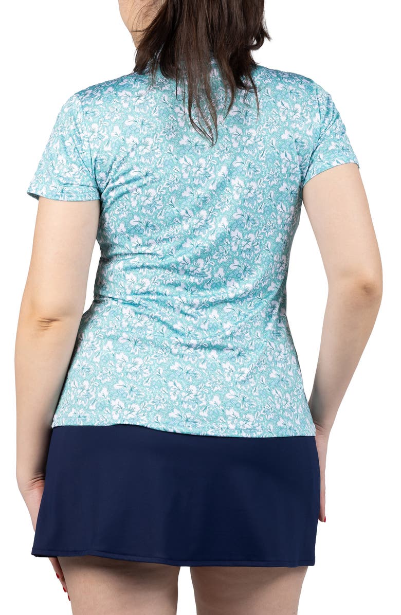TailorByrd Floral Print Quarter Zip Polo, Alternate, color, Seafoam
