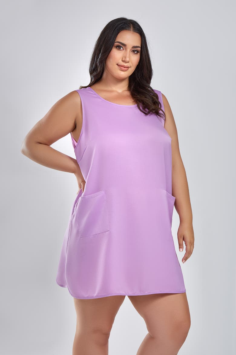 Satin Sleeveless Dress with Pockets, Alternate, color, Purple