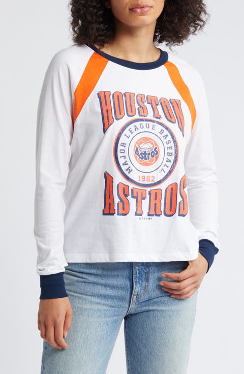 Women's WEAR by Erin Andrews White Houston Astros Raglan Long Sleeve T-Shirt
