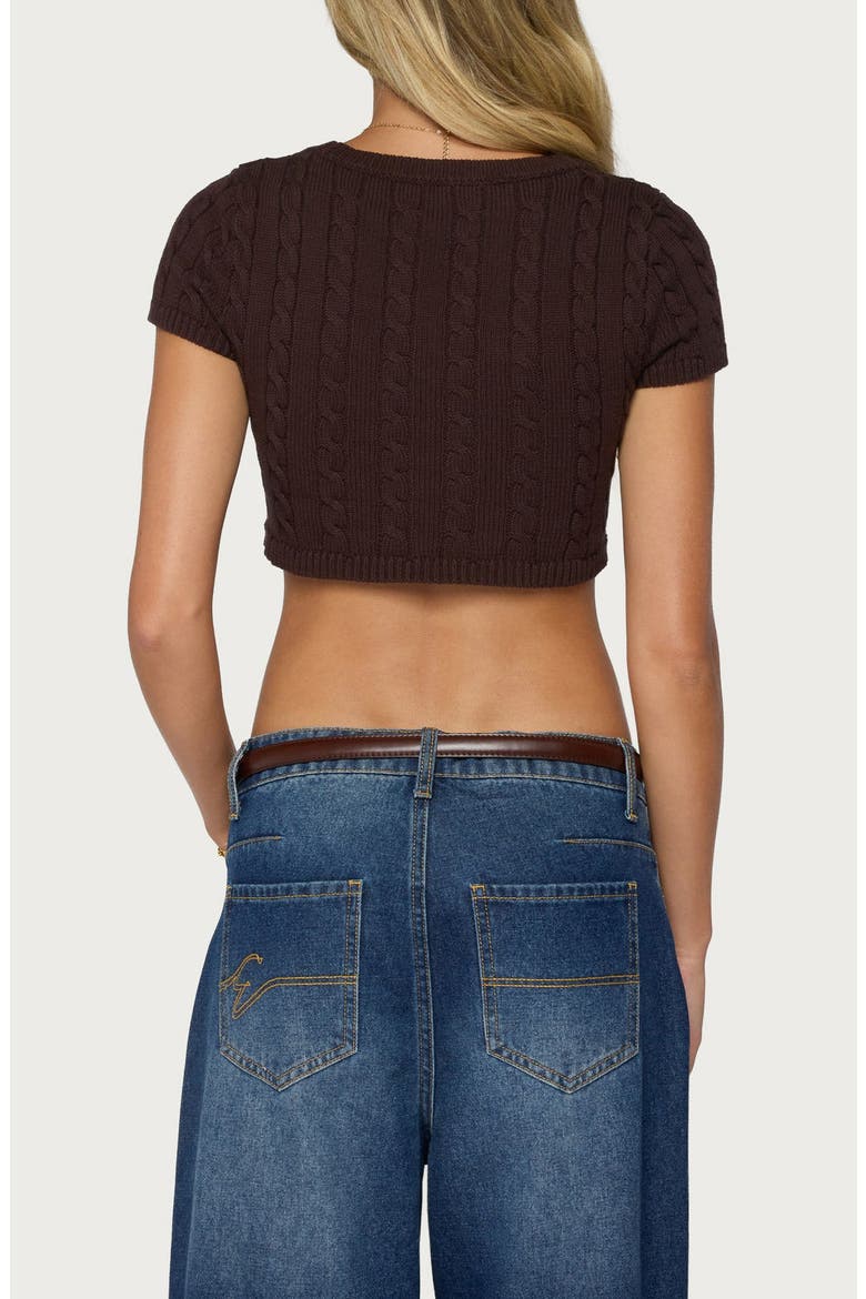 Zila Cropped Cable Knit Sweater Top, Alternate, color, BROWN