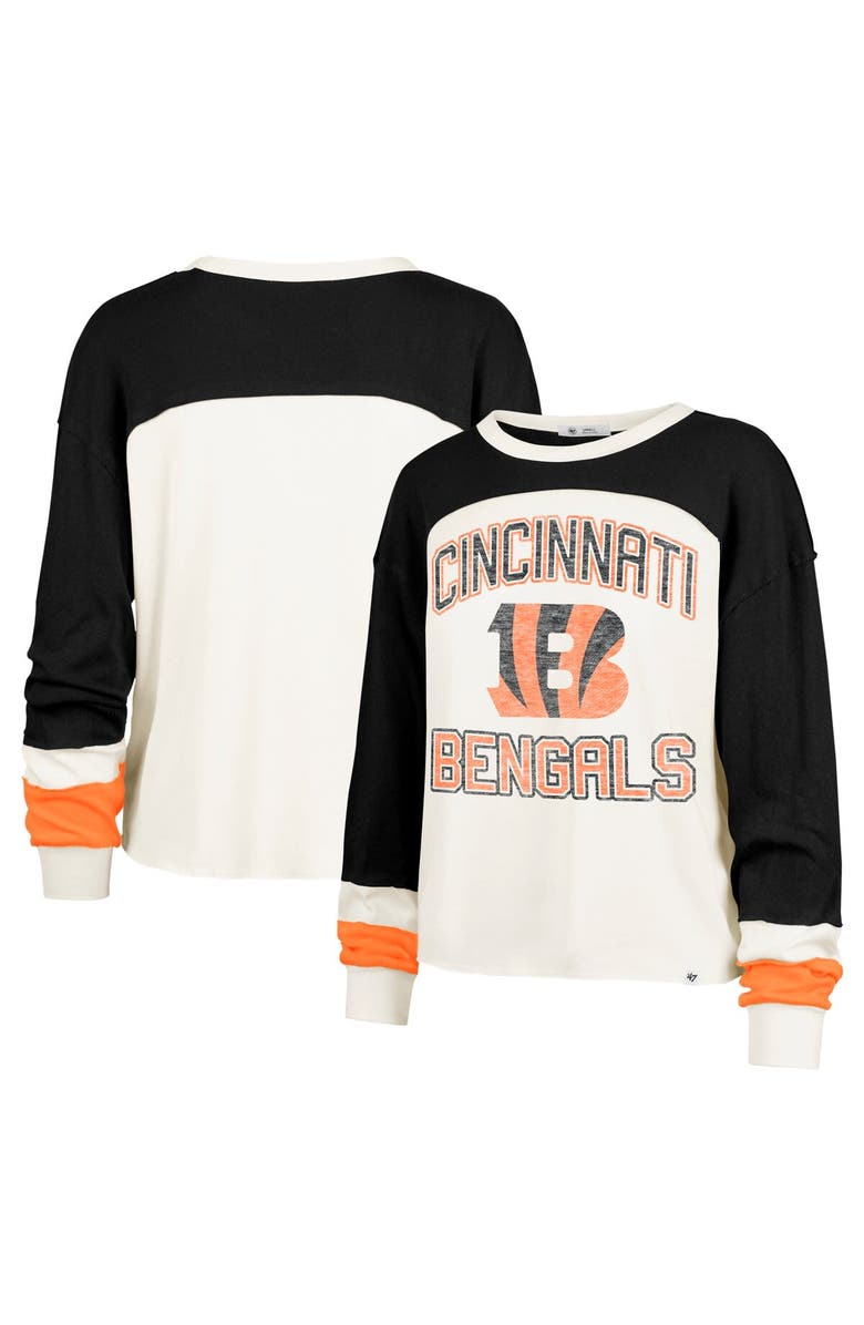 '47 Women's '47 Cream Cincinnati Bengals Double Header Curve Raglan Long Sleeve Crop Top, Main, color, Cream
