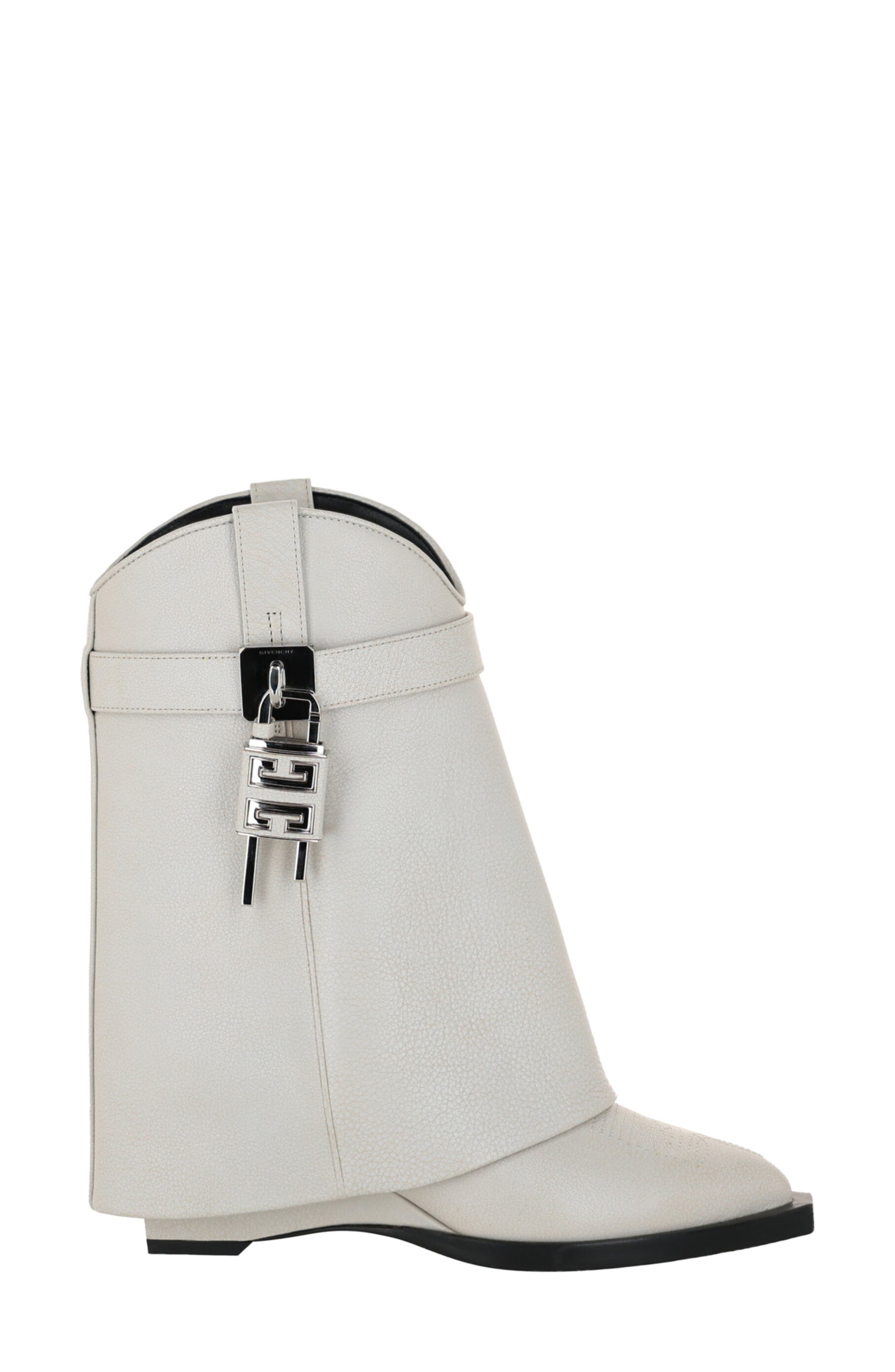Givenchy Shark Lock Leather Cowboy Boot, Alternate, color, Ivory