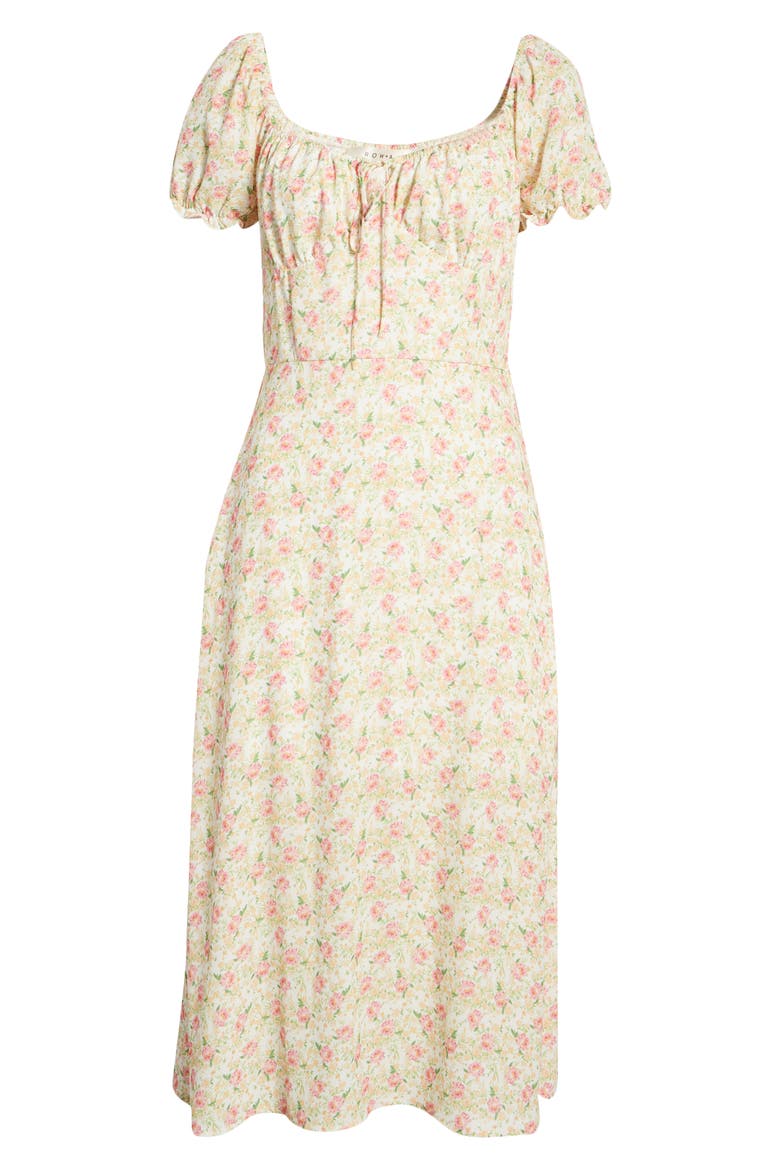 Puff Sleeve Midi Dress, Alternate, color, IVORY MULTI