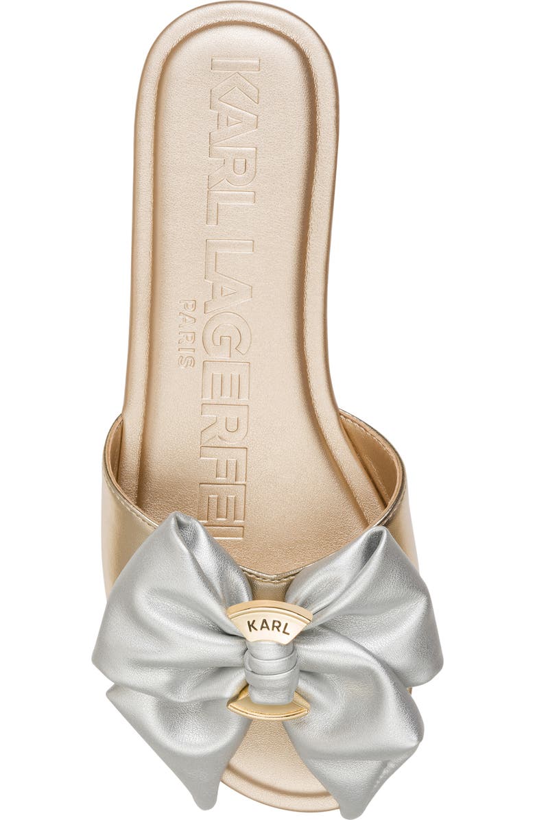 KARL LAGERFELD PARIS Ciaran Bow Slide Sandal, Alternate, color, White Gold/ Silver