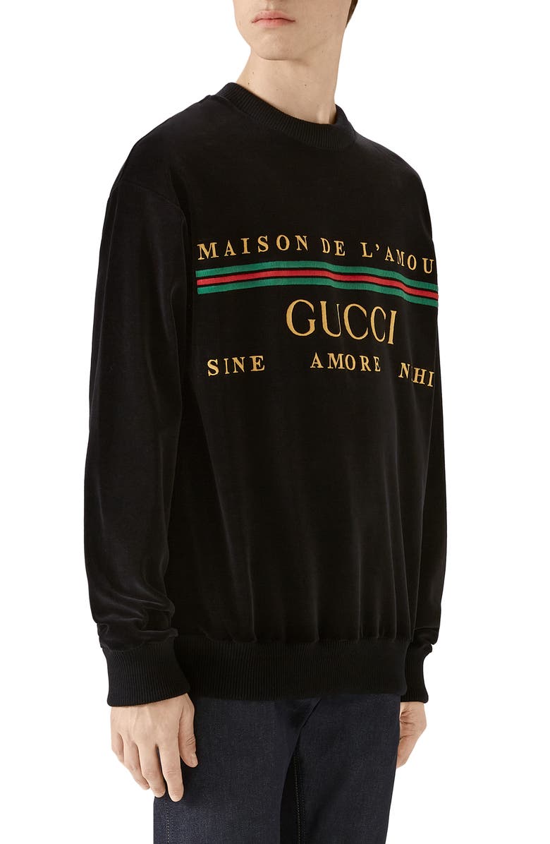 Gucci Embroidered Chenille Crewneck Sweatshirt, Alternate, color, 
