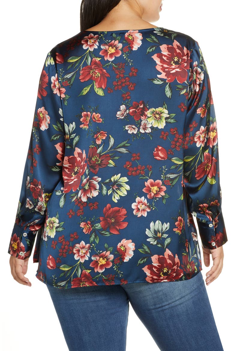 Daniel Rainn Floral Satin Blouse, Alternate, color, G774 TEAL