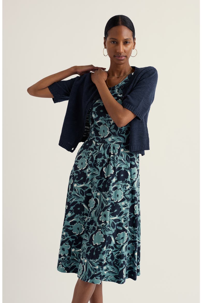 April Stretch Organic Cotton Fit & Flare Dress, Alternate, color, SUMMER SHADOWS SARDINE