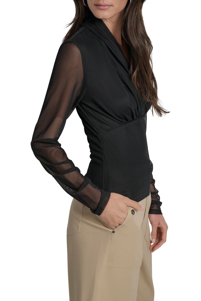V-Neck Mesh Sleeve Top, Alternate, color, BLACK