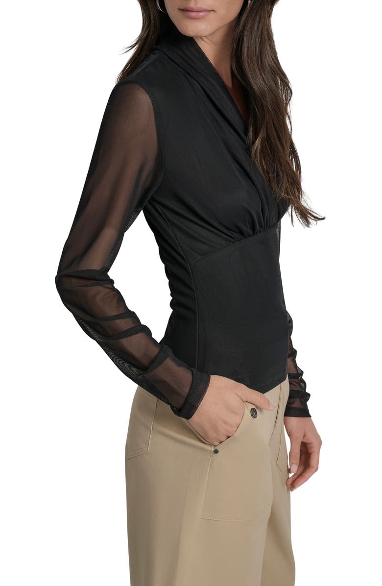 DKNY V-Neck Mesh Sleeve Top, Alternate, color, 