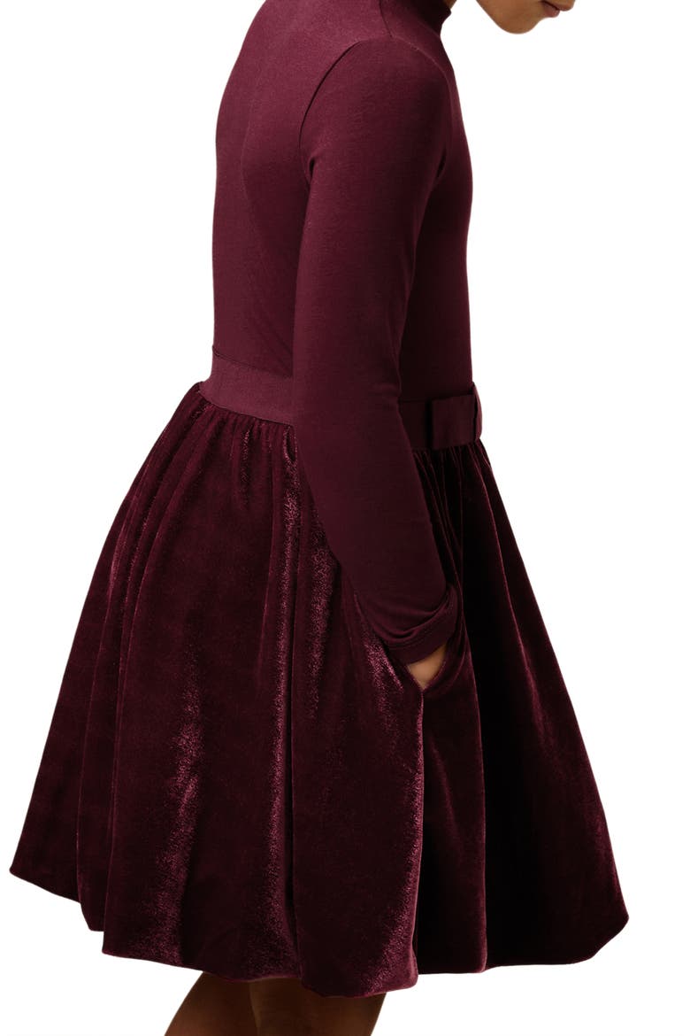 Kids' Bruna Long Sleeve Stretch Cotton Party Dress, Alternate, color, BURGUNDY